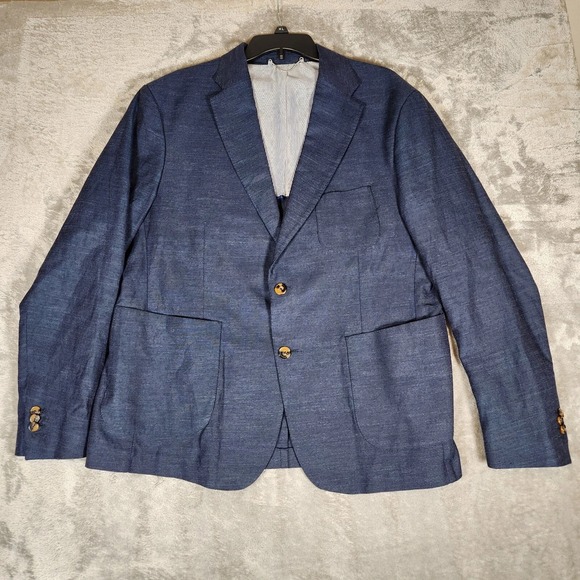Zara Blazer Men's 46 Jacket Blue Sport Coat Jacket Cotton/Egyptian Linen - Picture 1 of 15
